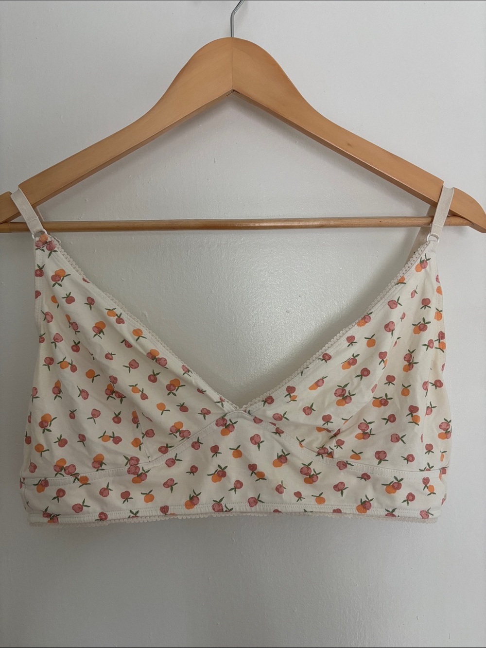 Monki Cream Floral Peach Print Cotton Bralette size xl